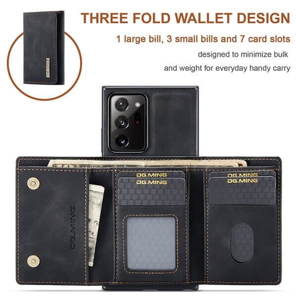 DG.MING For Samsung Galaxy Note 20 Ultra Premium Trifold Wallet Leather Case With 2-in-1 Magnetic Detachable Card Holder Pocket Cover - Black DG.MING For Samsung Galaxy Note 20 Ultra Premium Trifold Wallet Leather Case With 2-in-1 Magnetic Detachable Card Holder Pocket Cover - Black